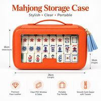 Sac de rangement portable pour tuiles de Mahjong en PU orange, style américain, avec fenêtre transparente et coque rigide, vente en gros