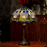 Lampe de table style européen, lampe antique Tiffany en verre teinté, 12 pouces, tulipe bleue