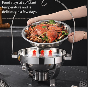 Nouveau chauffe-plat rond en acier inoxydable isolé à couvercle articulé, chauffé à l'alcool, pour hôtels et restaurants - Product Image 3