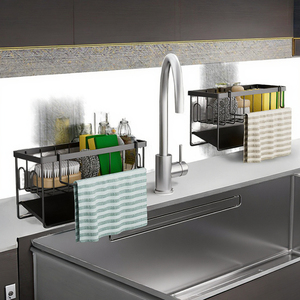 Étagère murale multifonctionnelle en métal double pour rangement de désinfectant pour les mains, éponge, vaisselle et fournitures de cuisine - Product Image 3