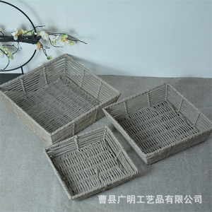 Handmade Grey Paper Woven Storage Basket Rectangle For Fruits <b>Vegetables</b> Snacks Living Room Home Use - Product Image 4