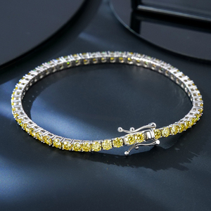 Bracelet tennis coloré en argent 925 plaqué rhodium avec moissanite jaune citron couleur D VVS, certifié GRA, pour homme et femme - Product Image 1