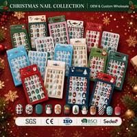 Lot de faux ongles de Noël à presser en gros, motifs festifs Père Noël et flocons de neige, collection hiver personnalisée OEM