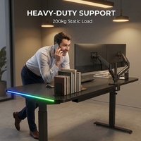 Bureau de jeu électrique commercial AOR en aluminium, hauteur réglable, avec surface de travail RGB à grain, design moderne, trois fonctions programmables