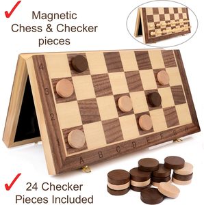 Juego de Ajedrez de madera magnético de 15 pulgadas con 2 mesas de almacenamiento plegables Extra Queens para niños y adultos - Product Image 3