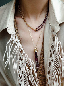 Collier pendentif en perles et <span class=keywords><strong>pierre</strong></span> <span class=keywords><strong>de</strong></span> <span class=keywords><strong>soleil</strong></span> avec pompon en forme <span class=keywords><strong>de</strong></span> blé, style luxe léger français, en <span class=keywords><strong>pierre</strong></span> naturelle pour femme - Product Image 5