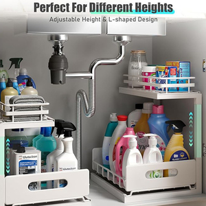 Cesta organizadora deslizable en forma de L para debajo del fregadero, ajustable, para baño y <span class=keywords><strong>cocina</strong></span>, de China, económica - Product Image 4