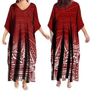 Style rétro Tapa <span class=keywords><strong>Mélanésie</strong></span> Design Taille Unique Robes Longues Lâches Col V Profond Demi Manches Robes Décontractées Vêtements Polynésiens Personnalisés - Product Image 3