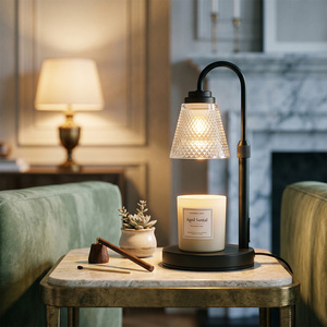 Lampe <span class=keywords><strong>chauffe</strong></span>-<span class=keywords><strong>cire</strong></span> élégante en verre gaufré avec base métallique, à intensité variable et minuterie, pour <span class=keywords><strong>chauffe</strong></span>-bougie aromatique, sans fumée et sans flamme - Product Image 1