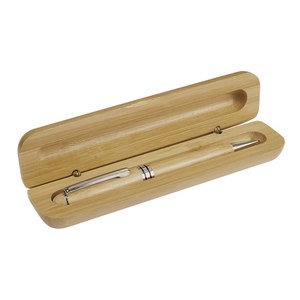 Penna a Sfera Ecologica in Bambù con Larghezza di Scrittura 0.7mm e 1.0mm, Penna Promozionale Sportiva e Aziendale in Legno con Scatola Inclusa - Product Image 1