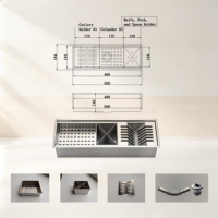 Accessoire à rainures 500x184mm : Évier en acier inoxydable avec panier intégré, porte-couverts, passoire et support de rangement pour couteaux, fourchettes et cuillères