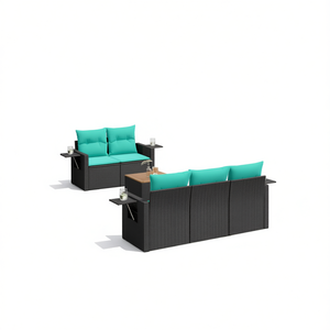Black Poly <b>Rattan</b> Garden <b>Sofa</b> Set With Cushions 6 Seater Outdoor Furniture Contemporary Design - Product Image 1