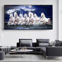 Art déco moderne cheval blanc en cours d'exécution toile peinture abstraite animal affiche mur Art photo salon cristal porcelaine