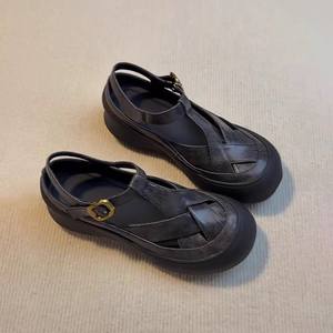 Nouvelles sandales d'été pour femme en peau de mouton, à plateforme et bout fermé, style décontracté sportif, chaussures romaines polyvalentes, best-seller, type escarpins à bride. - Product Image 2