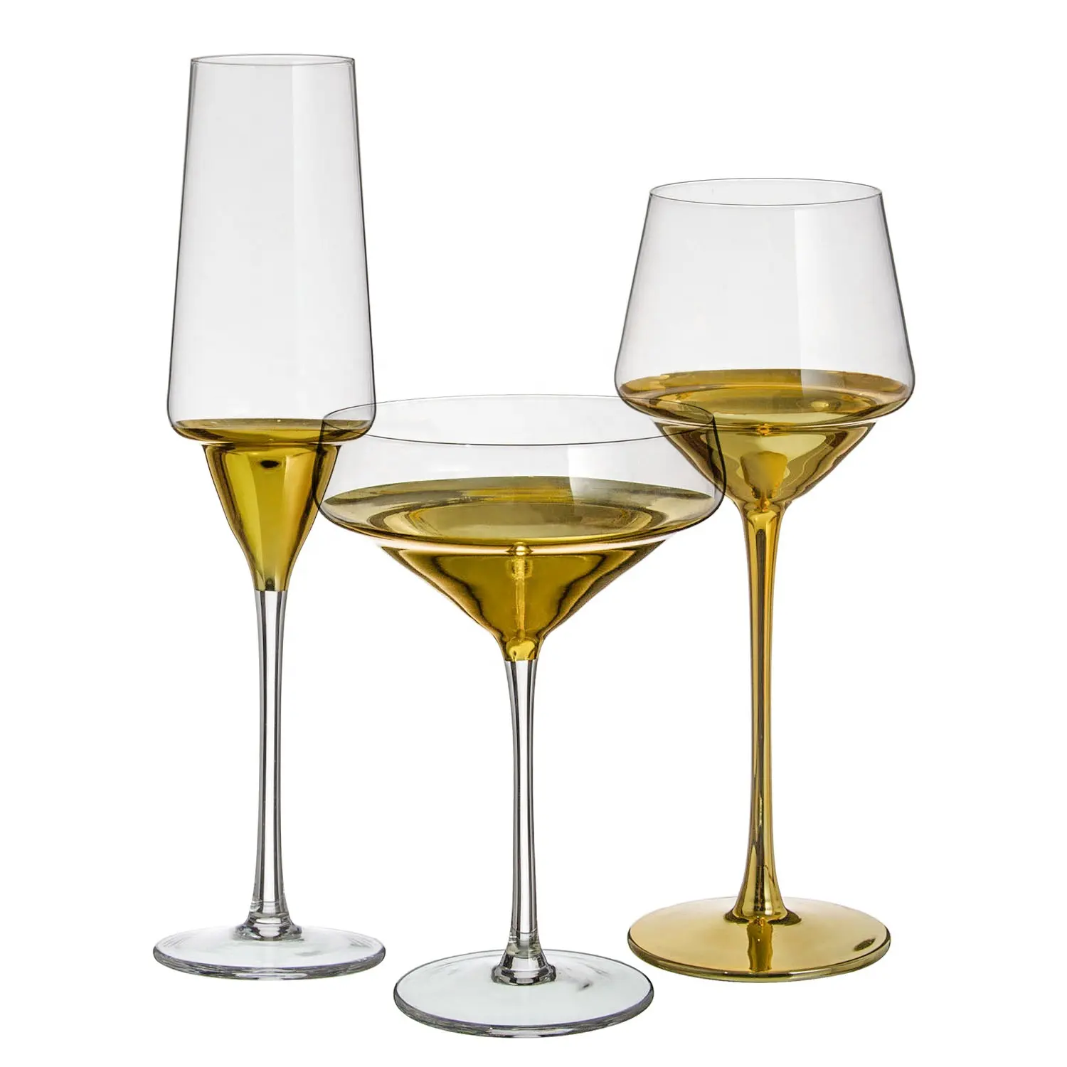 Custom Luxe Bruiloft Kristal Gegalvaniseerde Gouden Champagne Beker Wijnglazen Set Voor Bruiloft