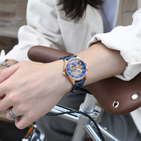 Montre mécanique automatique pour homme Mark Fairwhale, mouvement squelette, boîtier en acier inoxydable, bracelet en cuir, étanche 30M, aiguilles FW-6220