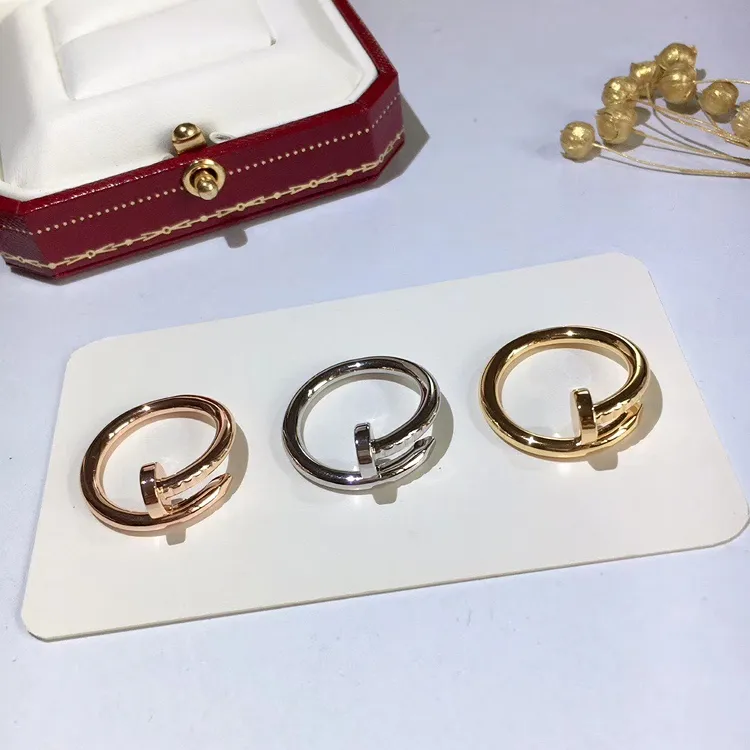 wholesale unisex personality brand jewelry Finger ring stainless steel fashion diamond 18K gold plated Love nail rings