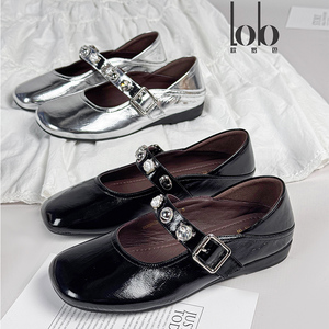 Bailarinas de cuero genuino para mujer de estilo Retro francés, zapatos de verano de suela blanda de tacón bajo, Correa Mary Jane con tachuelas - Product Image 5