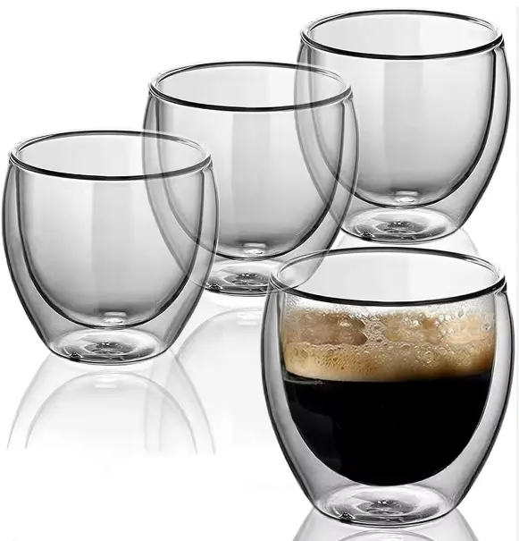KDG marka özelleştirilmiş 80ml 150ml 250ml 350ml 450ml 550ml 1000ml çift duvar kahve cam kupa kupa kahve içecekler cam