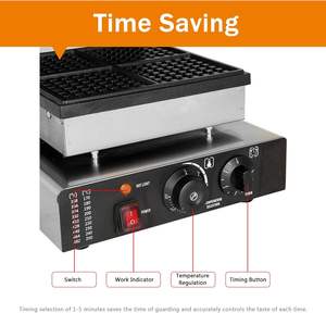 商用スクエアベルギーワッフルメーカーノンスティックワッフル鉄ダブル2スライスベルギーワッフルマシンタイマーとサーモスタット付き - Product Image 5