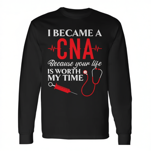 Camiseta de Manga Larga para Asistente de Enfermería Certificado (CNA), Cuello Redondo, Unisex, Diseño para Trabajadores Médicos, Ropa Promocional - Product Image 3