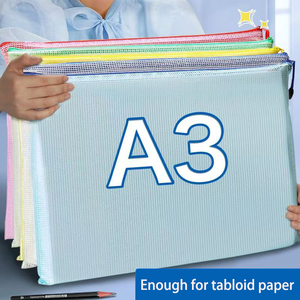 Tùy chỉnh A3 lưới dây kéo tập tin tài liệu túi dày PVC lưu trữ lớn cho tài liệu quảng cáo bức tranh báo lá cải với biểu tượng tùy chỉnh - Product Image 3
