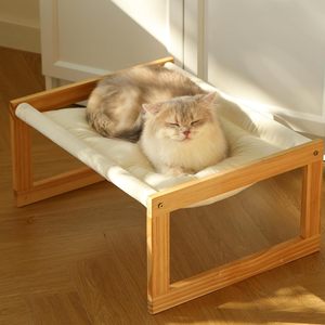 Modern Solid Wood Portable <b>Cat</b> Bed Indoor Elevated Hammock Pet Furniture for Kitty Puppy Washable Comfortable Small Carton - Product Image 2