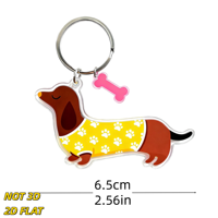 Porte-clés Teckel avec breloque os rose, porte-clés chien en acrylique, motif patte jaune, accessoire fantaisie léger