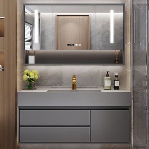 Ensemble de meuble de salle de bain de style minimaliste moderne, lavabo intégré en ardoise - Product Image 3