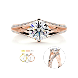 <span class=keywords><strong>14</strong></span> quilates <span class=keywords><strong>de</strong></span> oro sólido real pavé vástago dividido redondo brillante 6,5 MM laboratorio creado <span class=keywords><strong>diamante</strong></span> mujeres anillo <span class=keywords><strong>de</strong></span> bodas con halo oculto - Product Image 1