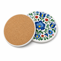 Sous-verre en céramique rond de 10,8 cm, motif tulipe bleue, impression UV émaillée, base en liège, pour table basse, décoration intérieure, cadeau
