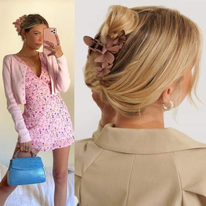 Pince à cheveux grande taille 11 cm en plastique mat, motif fleur de frangipanier 3D, forte adhérence antidérapante, accessoires de mode pour femmes - Product Image 4