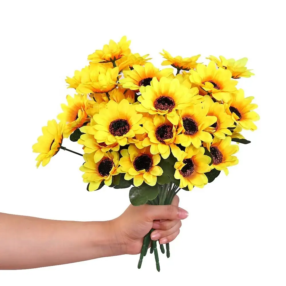 Pas cher décoration de la maison mariage décoratif artificiel soie fleur soleil fleur simulation fleurs 7 têtes tournesols