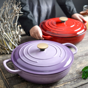Vente <span class=keywords><strong>en</strong></span> Gros d'Accessoires de Cuisine Modernes: Casserole Ronde Peu Profonde <span class=keywords><strong>en</strong></span> <span class=keywords><strong>Fonte</strong></span> Émaillée pour Cuisine, Marmite avec Couvercle - Product Image 1