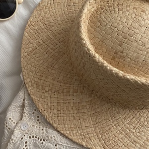 Wholesale <b>Flat</b> Brim Raffia Straw <b>Hat</b> for Women Fashionable Sunshade Straw Sun <b>Hat</b> Vacation Holiday Beach Panama Jazz <b>Hat</b> - Product Image 6