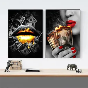 Labbra soldi oro clessidra tempo costoso Poster stampa arte da parete immagini su tela pittura soggiorno camera da letto decorazione regalo - Product Image 1