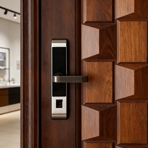 Porte latérale en acier et bois de qualité supérieure, porte d'entrée de sécurité moderne de luxe à grain de bois, antivol pour villa et extérieur résidentiel - Product Image 5