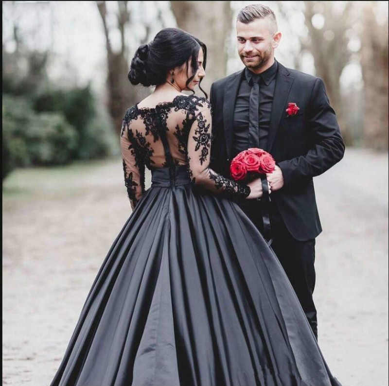 navy blue dress for baby girl A-line Black Wedding Dress Lace Applique Wedding Dress Backless Side Slit  Boho Dress Tulle Bridal Gown Black Wedding Gown GRSD004