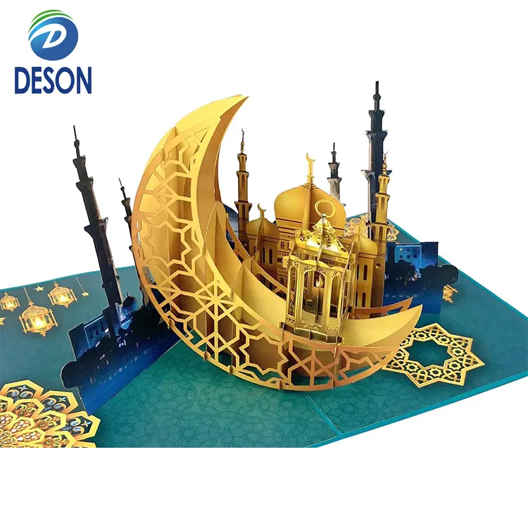 Deson ramadan kareem lễ hội Chất lượng cao Tặng quà độc đáo thanh lịch 3D Pop Up thiết kế thiệp chúc mừng với ghi chú và phong bì