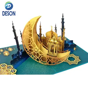 Deson Ramadan Kareem Festival de Alta Qualidade Presente Único Elegante 3D Pop Up Design Cartões com Nota e Envelope