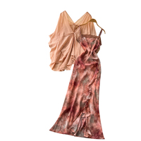 Ensemble 2 pièces pour femme style vacances d'été : Robe longue à fines bretelles avec paréo ample à nouer devant