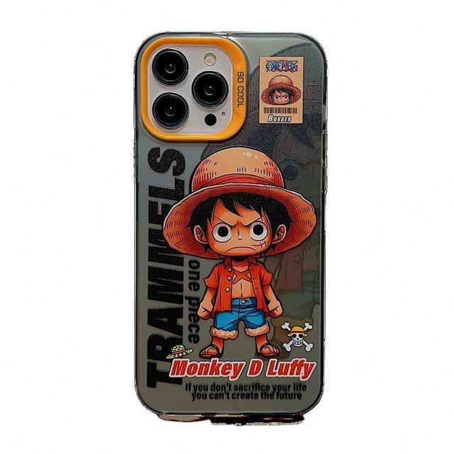 One Piece Luffy Cartoon Design Electroplate Transparent Waterproof Shockproof PC Acrylic Wireless Charging Compatible Phone Case
