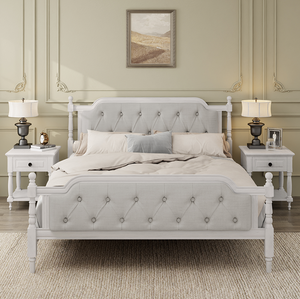 Traditional Style Solid Wood <b>Bed</b> Frame with Upholstered Tufted Headboard,No Box Spring Needed,<b>Queen</b> <b>Size</b> - Product Image 3