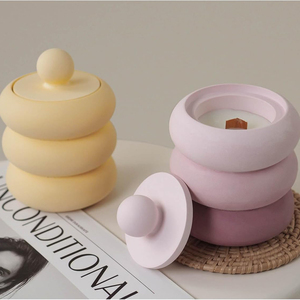 Logo privato unico fatto a mano forma irregolare 10oz barattolo <span class=keywords><strong>di</strong></span> candela in ceramica con coperchio - Product Image 4