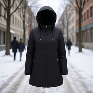 HDJ Abrigo tipo parka reversible para mujer de talla grande KH-1138, ropa exterior informal con capucha y cremallera larga para invierno, M-3XL - Product Image 2