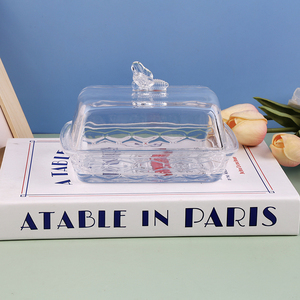 Plateau en <span class=keywords><strong>verre</strong></span> de stockage <span class=keywords><strong>rectangulaire</strong></span> transparent créatif, beurrier/boîte à graisse texturée domestique et plaque anti-poussière. - Product Image 2