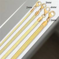 Kalung Rantai Titanium Steel Model Herringbone untuk Pria Wanita 2/3/4/5mm Rantai Ular Pipih Rantai Blade Emas 18K Perhiasan Tahan Air