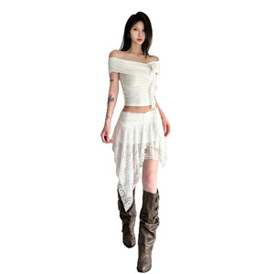 Nuevo <span class=keywords><strong>Top</strong></span> de Verano para Mujer, <span class=keywords><strong>con</strong></span> Encaje, Hombros Descubiertos, Costuras Irregulares y <span class=keywords><strong>Falda</strong></span> <span class=keywords><strong>con</strong></span> Cintas - Product Image 5