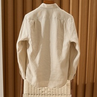 Kemeja Pria Kasual Mewah Premium 100% Linen Kain Linen Berkualitas Tinggi Model Mandarin Oversize Polos Musim Panas Kancing Panjang OEM Custom