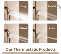 Ensemble de douche pluie multifonctionnel de luxe haut de gamme en laiton brossé or rose thermostatique